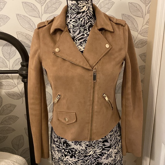 Fall 2025 On Trend Women’s River Island faux suede tan biker style jacket - Picture 1 of 8